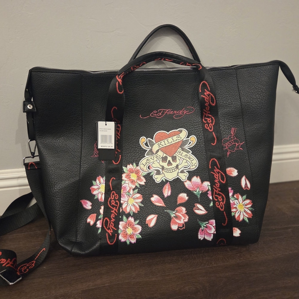 NWT Y2K Ed Hardy Large Weekender Duffle Travel Bag “Love Kills Slowly”